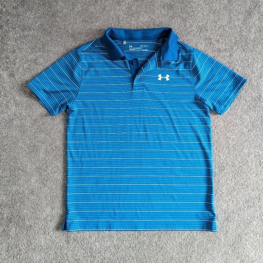 Under Armour blue striped activewear polo Tshirt boy's Large